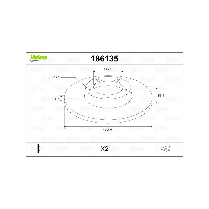VALEO 186135 Disco de freno Eje trasero