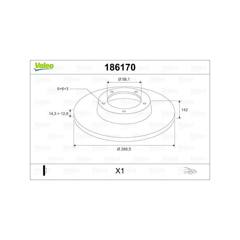 VALEO 186170 Disco de freno Eje delantero