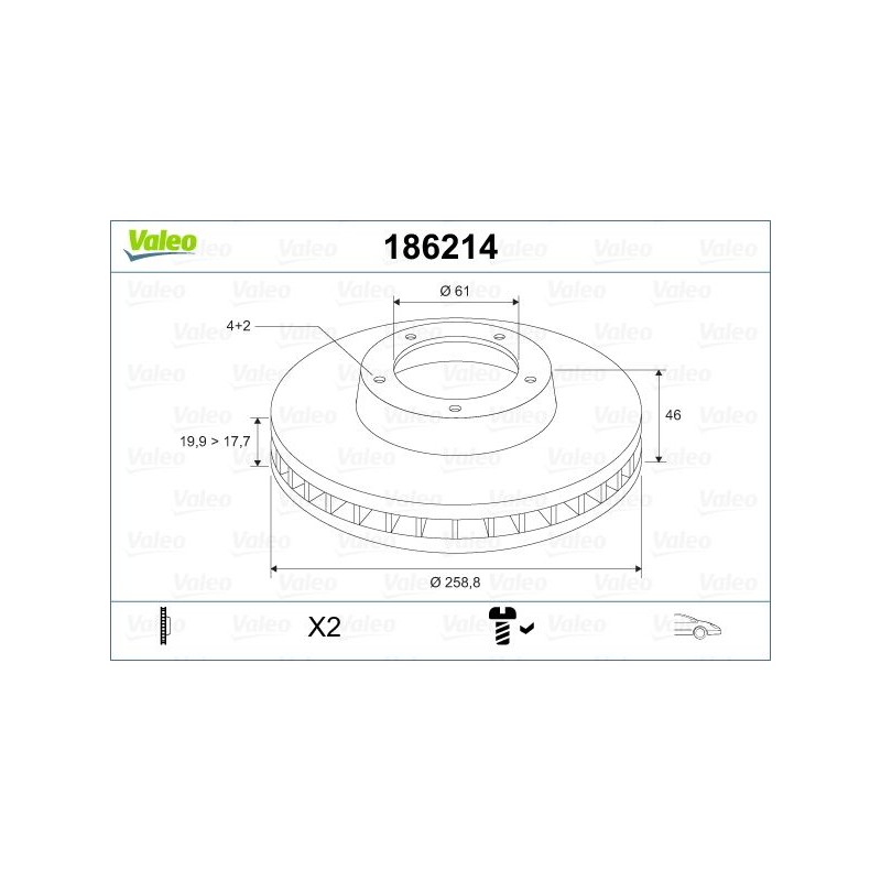 VALEO 186214 Disco de freno Eje delantero