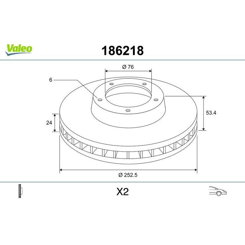 VALEO 186218 Disco de freno Eje delantero