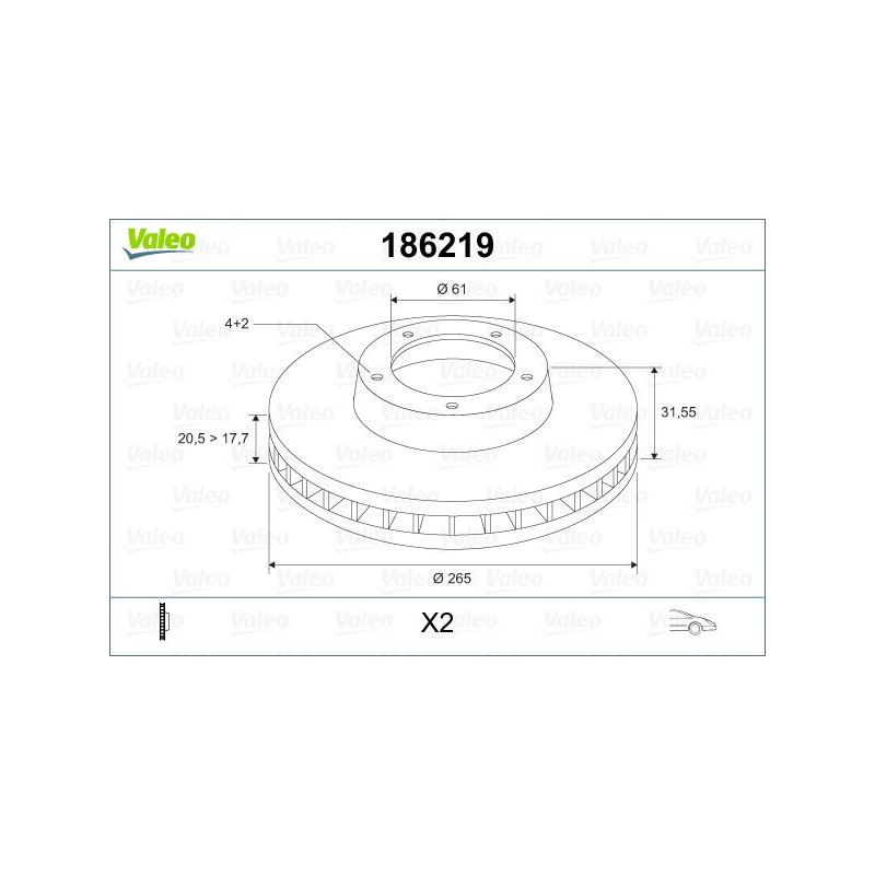 VALEO 186219 Disco de freno Eje delantero