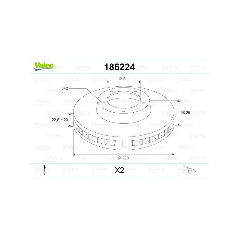 VALEO 186224 Disco de freno Eje delantero