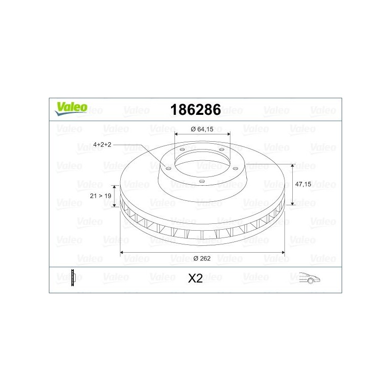 VALEO 186286 Disco de freno Eje delantero