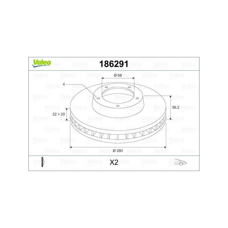 VALEO 186291 Disco de freno Eje delantero