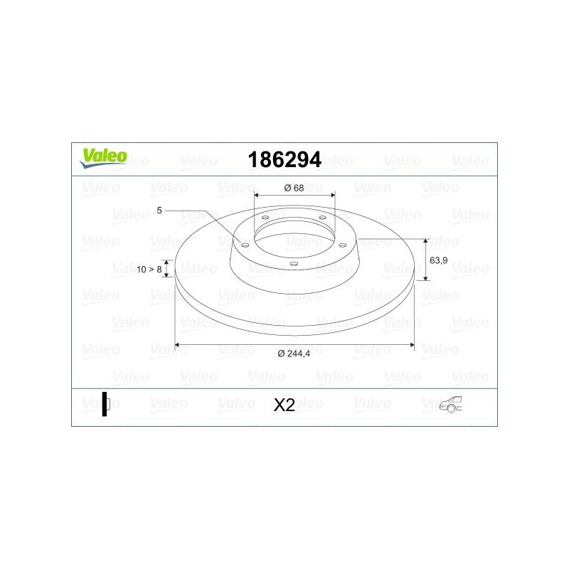 VALEO 186294 Disco de freno Eje trasero