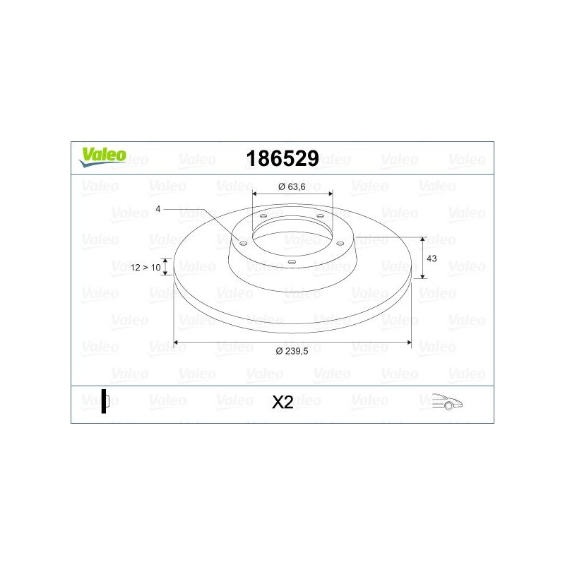 VALEO 186529 Disco de freno Eje delantero