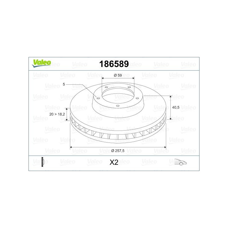 VALEO 186589 Disco de freno Eje delantero