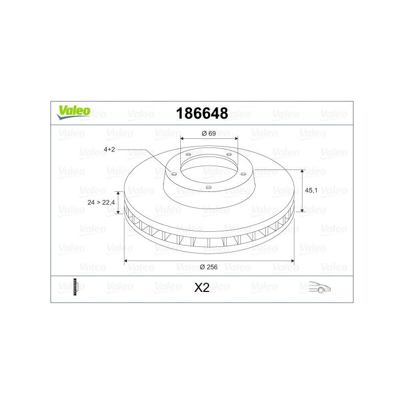 VALEO 186648 Disco de freno Eje delantero