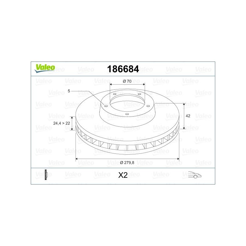 VALEO 186684 Disco de freno Eje delantero