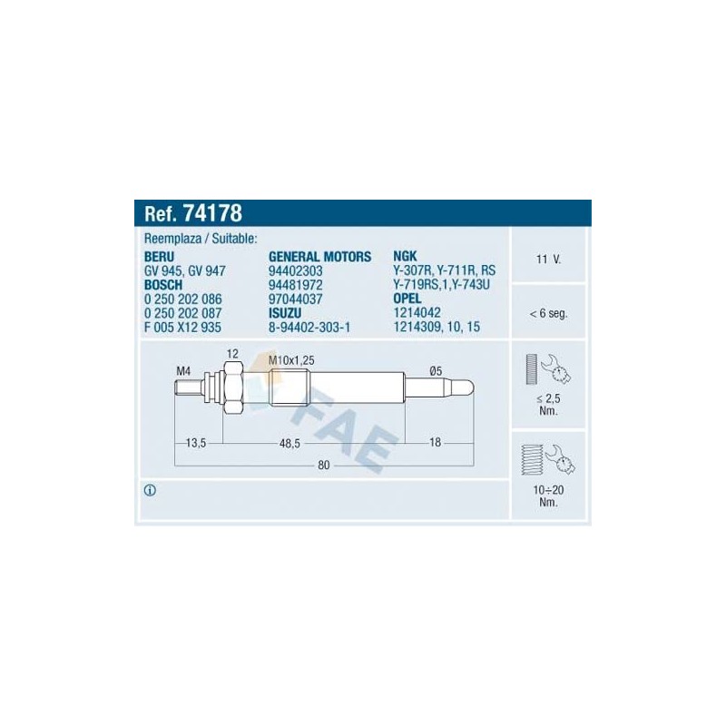 FAE 74178 Bujía de precalentamiento