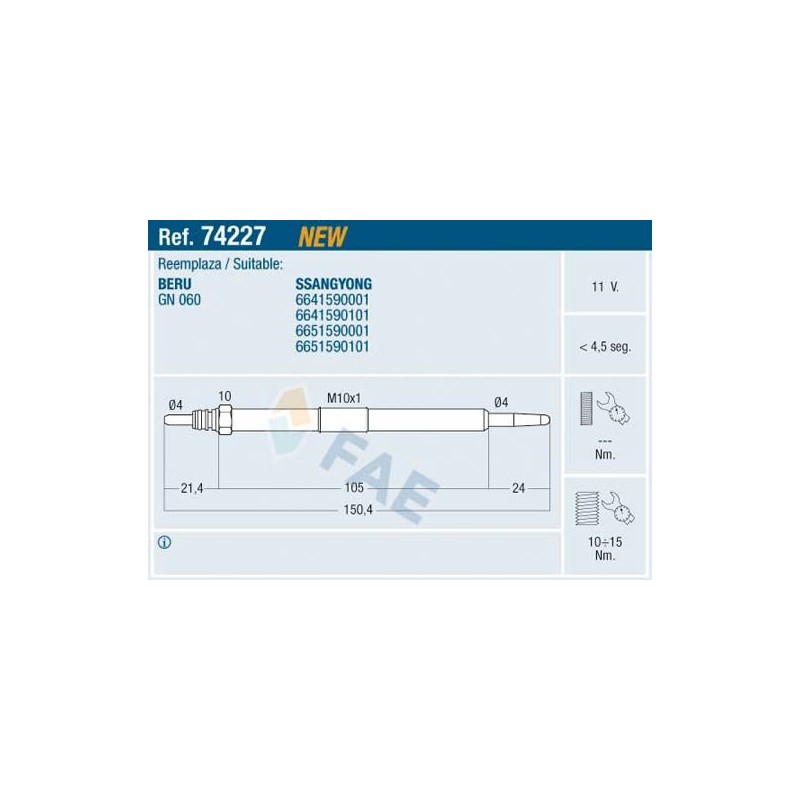 FAE 74227 Bujía de precalentamiento