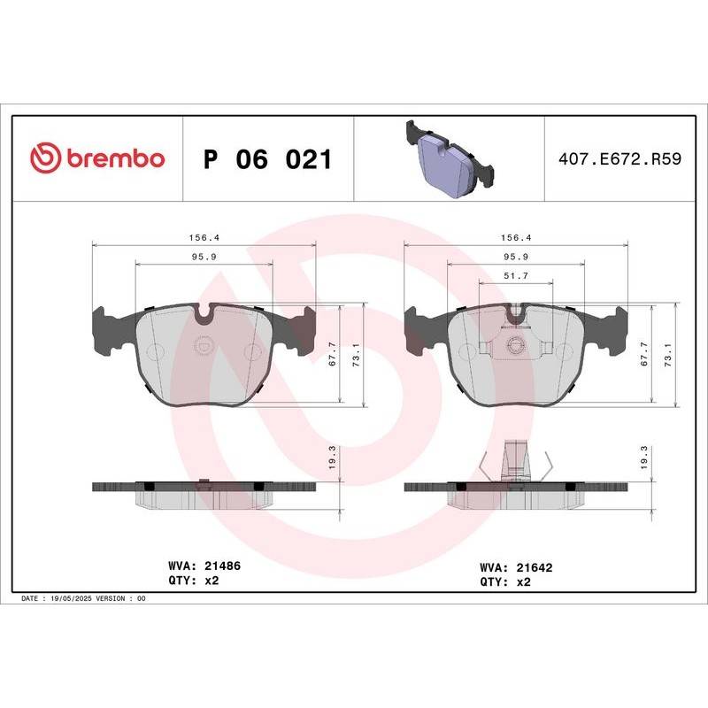 BREMBO P 06 021 Juego de pastillas de freno