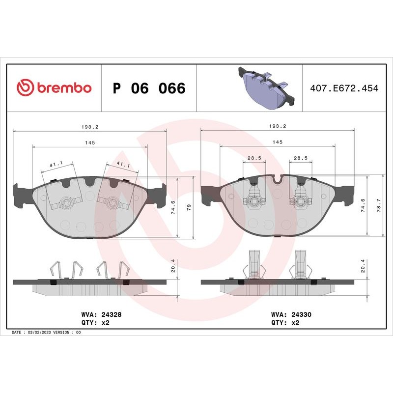 BREMBO P 06 066 Juego de pastillas de freno