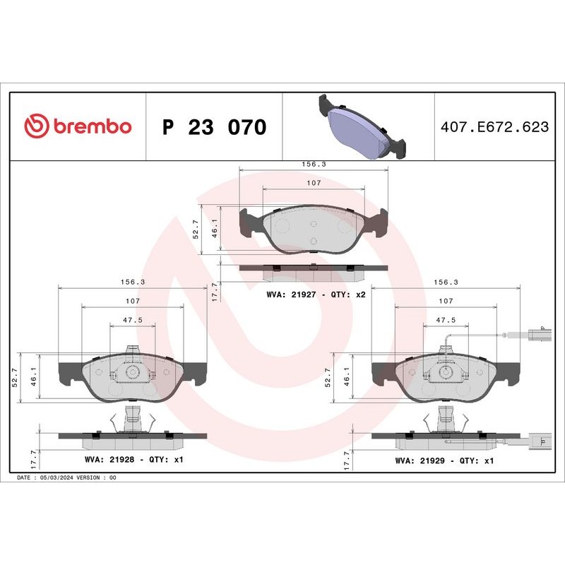 BREMBO P 23 070 Juego de pastillas de freno
