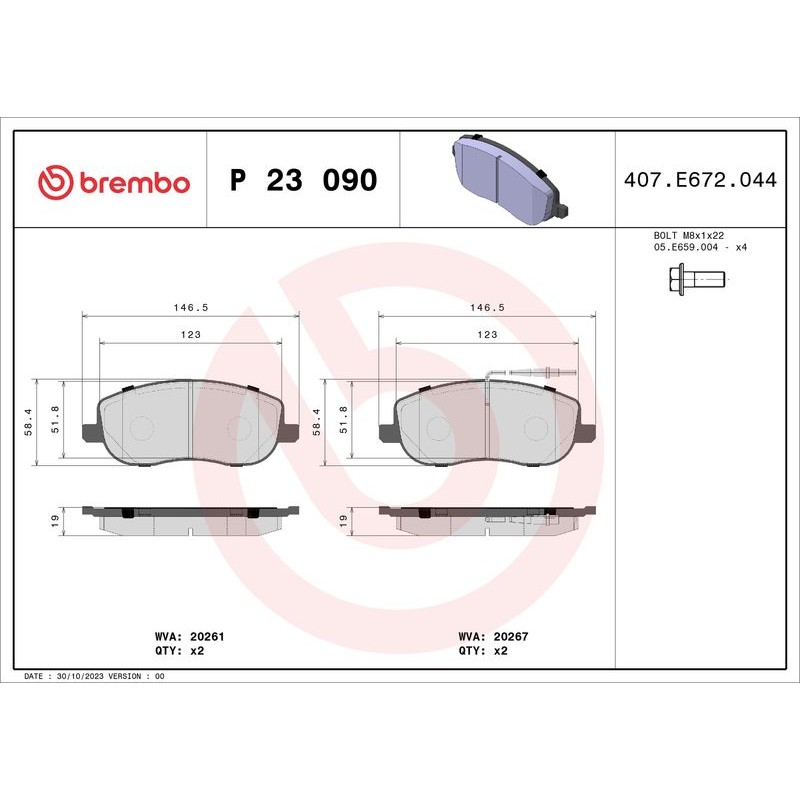 BREMBO P 23 090 Juego de pastillas de freno