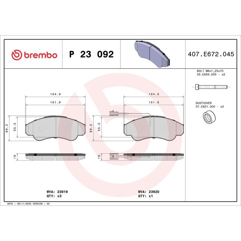 BREMBO P 23 092 Juego de pastillas de freno