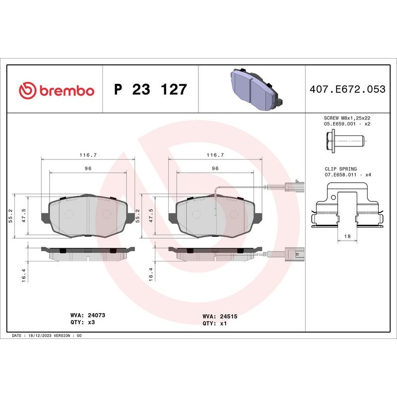 BREMBO P 23 127 Juego de pastillas de freno