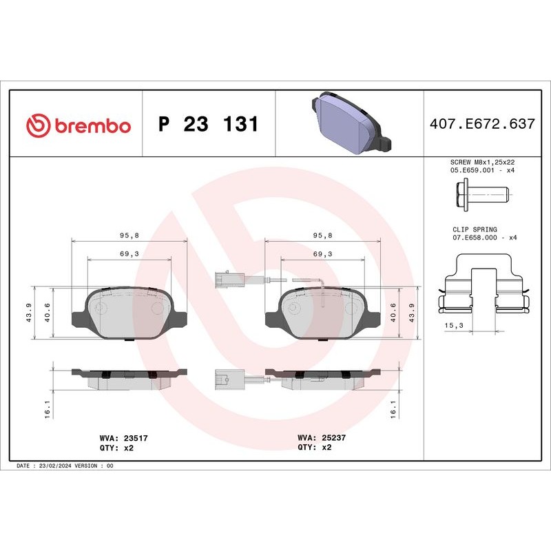 BREMBO P 23 131 Juego de pastillas de freno