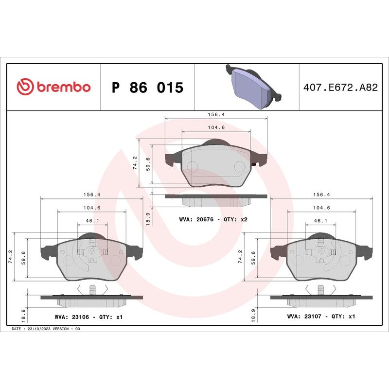 BREMBO P 86 015 Juego de pastillas de freno